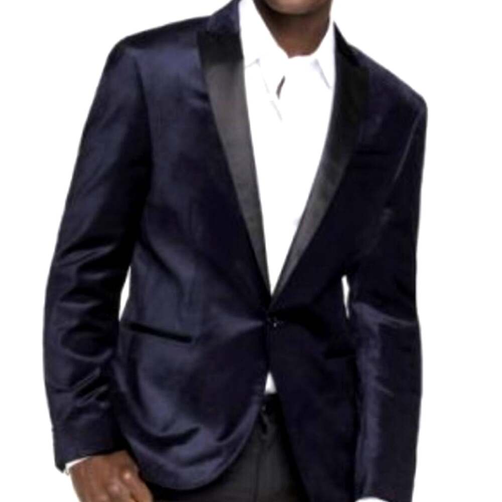 Express Photographer Fitted Tuxedo Jacket Blazer in Blue Velvet Men's 42 Regular